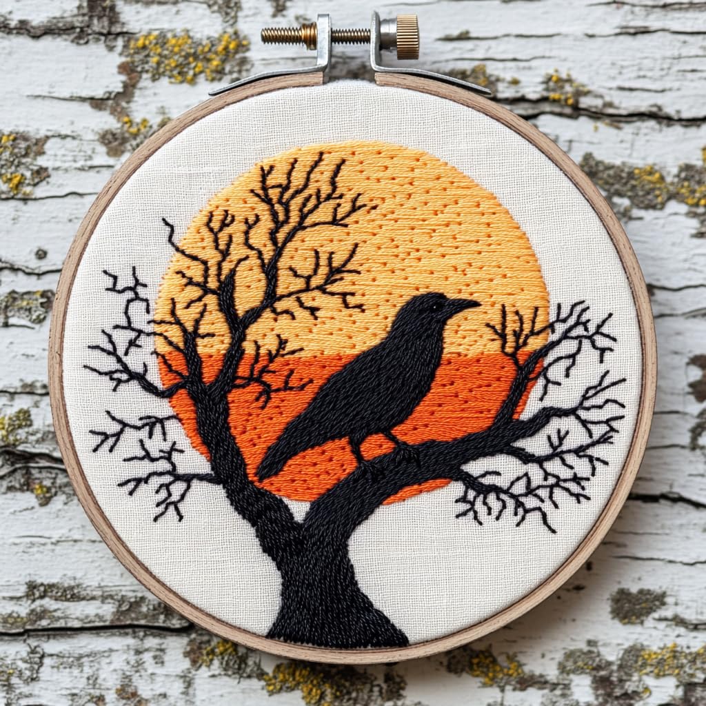 DIY Punch Needle Kits for Beginners Raven Stand on Tree Sunset with Hoop Embroidery Punch Needle Starter Set Easy for Adults and Kids Festival Gift and Decor 20x20cm-5