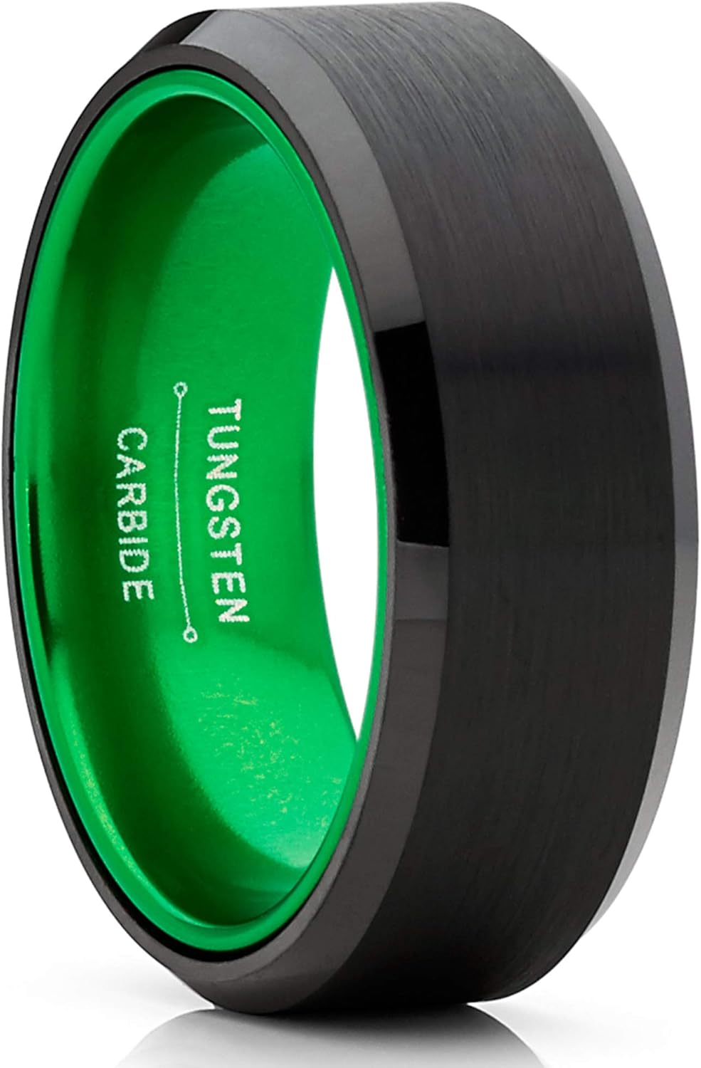 Metal Masters Co. Black Tungsten Wedding Band Men's Women's Unisex Ring Orange, Green, Red, Purple Interior Beveled Edge Brushed 8mm
