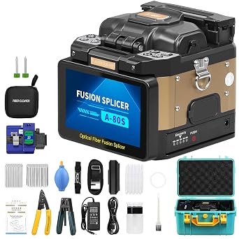 Fiber Optic Fusion Splicer A-80S Six Motor Core Alignment Fusion Splicer 5-inch Touch Screen Supports Fast Splicing in 8s/Automatic Heating in 18s SM&MM FTTH Fiber Optic Welding Splicing