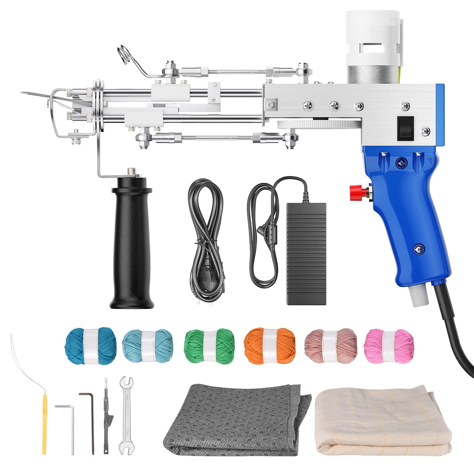 Tufting Gun Set pistola elettrica, 2in1 fai da te pistola Tufting, con filo di lana e tela Tufting e per i principianti per tappeti abbigliamento artigianato