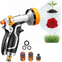 Onarway Hose Spray Gun for Garden 1-Click Continuous Spray for Fatigue-Free Watering - 10 Pattern Heavy Duty Metal Nozzle - Leak-Proof Quick Connect Kit for Plants & Car Washing