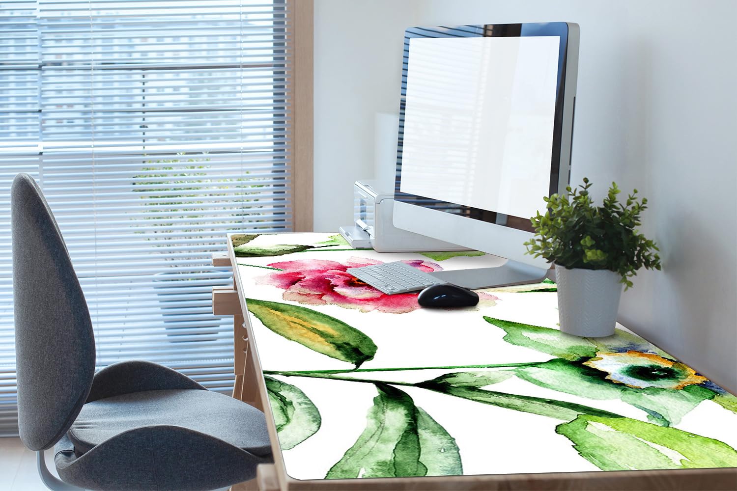 Sottomano da Scrivania 120x60 cm Protezione e Decorazione in Vinile PVC Antiscivolo Impermeabile Facile da Pulire Superficie Protettiva per Ufficio e Casa - Fiori primaverili