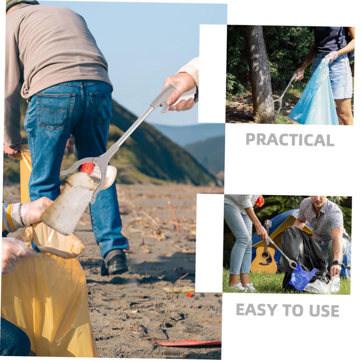 60cm Stainless Steel Trash Picker Grabber Tool with Thickened Plastic Clamp, Outdoor Garbage Clamp for Rubbish Pickup and Waste Collection, Sanitation Cleanup Equipment