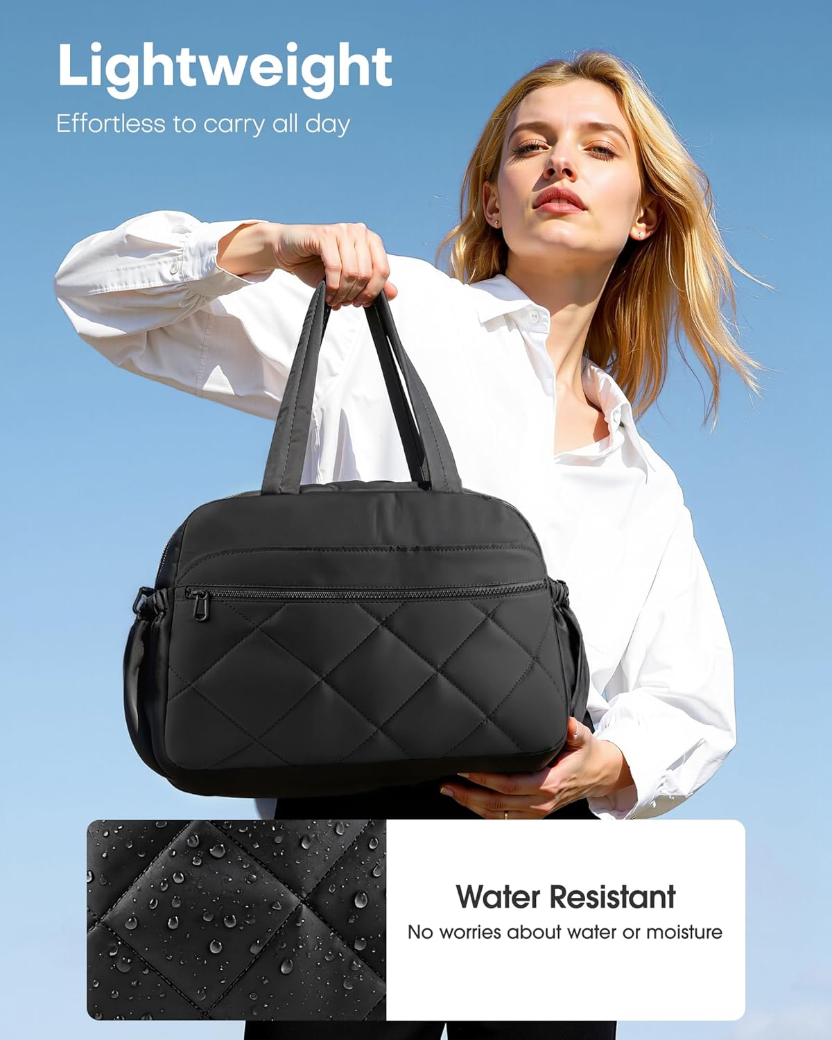 HOTOR Gym Bag for Women - Lightweight Travel Duffle Bags with Wet Pocket & Separate Shoe Bag, Multi-Pocket Carry on Weekender Duffel for Sports, Fitness, Overnight Trip, Black, 16.5" x 7.5" x 11.9" - Image 4