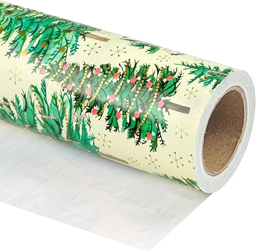 Vista 69 de WRAPAHOLIC Papel de regalo reversible de Navidad, mini rollo, 17 pulgadas x 33 pies, diseño de gnomo azul morado y cuadros con brillo metálico