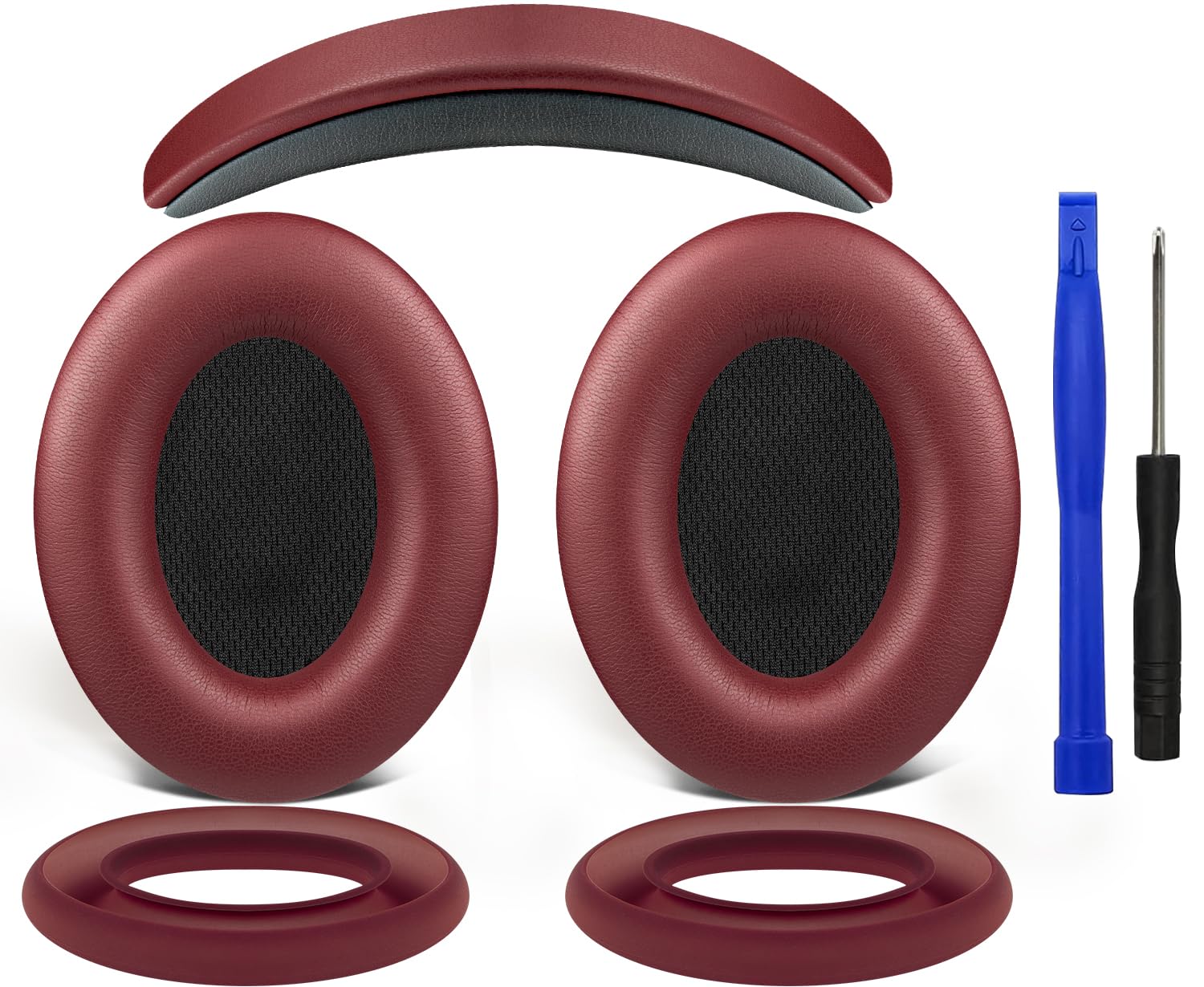 SOULWIT Replacement Kit for Bose QC15/QC2 QuietComfort Headphones, Ear Pads Cushions + Headband + Silicone Earpads Cover Protector - Burgundy