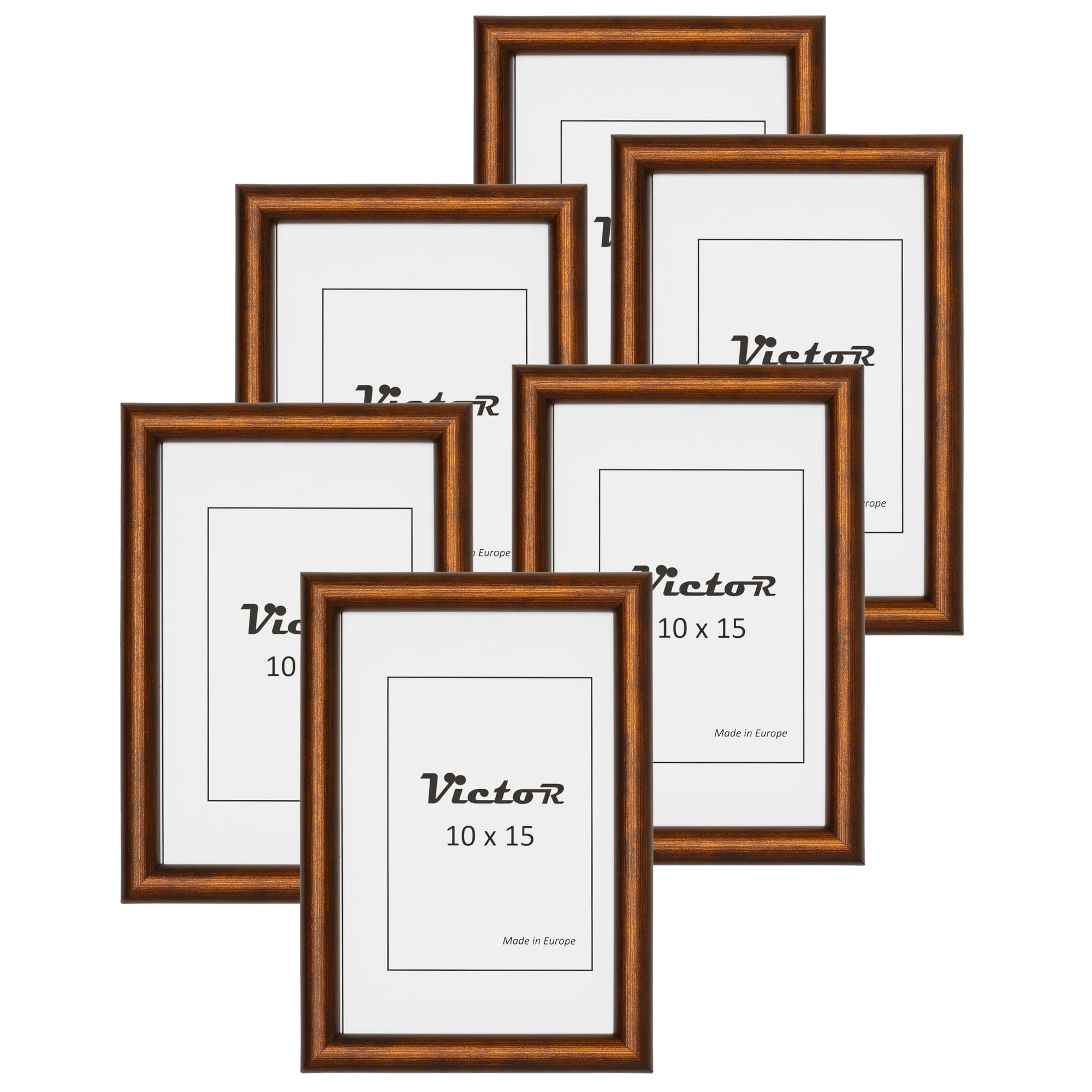 VictoR Bilderrahmen braun 6er Set 10x15 cm (A6) David - Leiste 14x17mm - Fotorahmen vintage A5 - Shabby Chic Deko - Bilderrahmen Set A6 braun