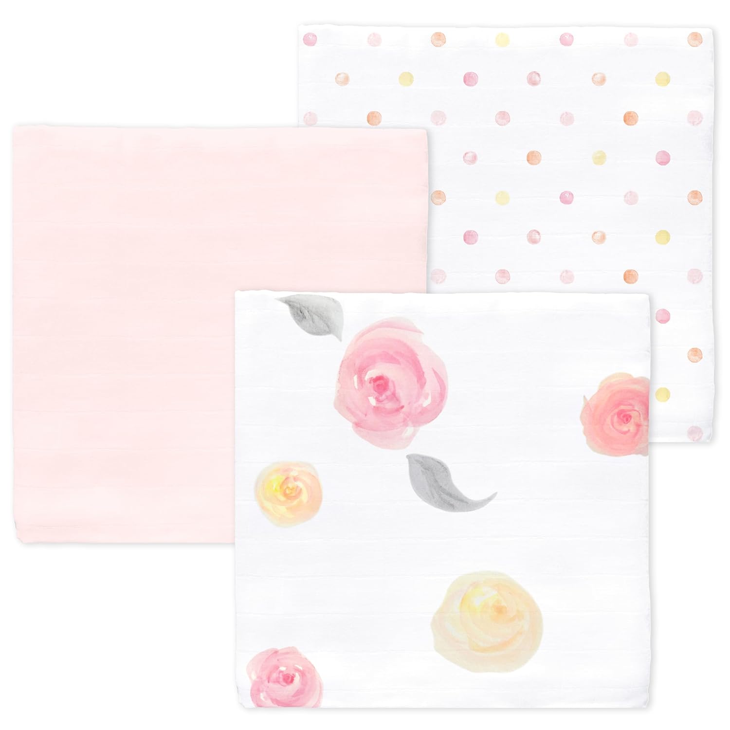 Amazing Baby Muslin Swaddle Blankets for Baby Girls, Newborn Receiving Blanket, 100% Cotton Baby Swaddle Wrap, Set of 3, XLarge 46x46 inches, Watercolor Bliss, Pink