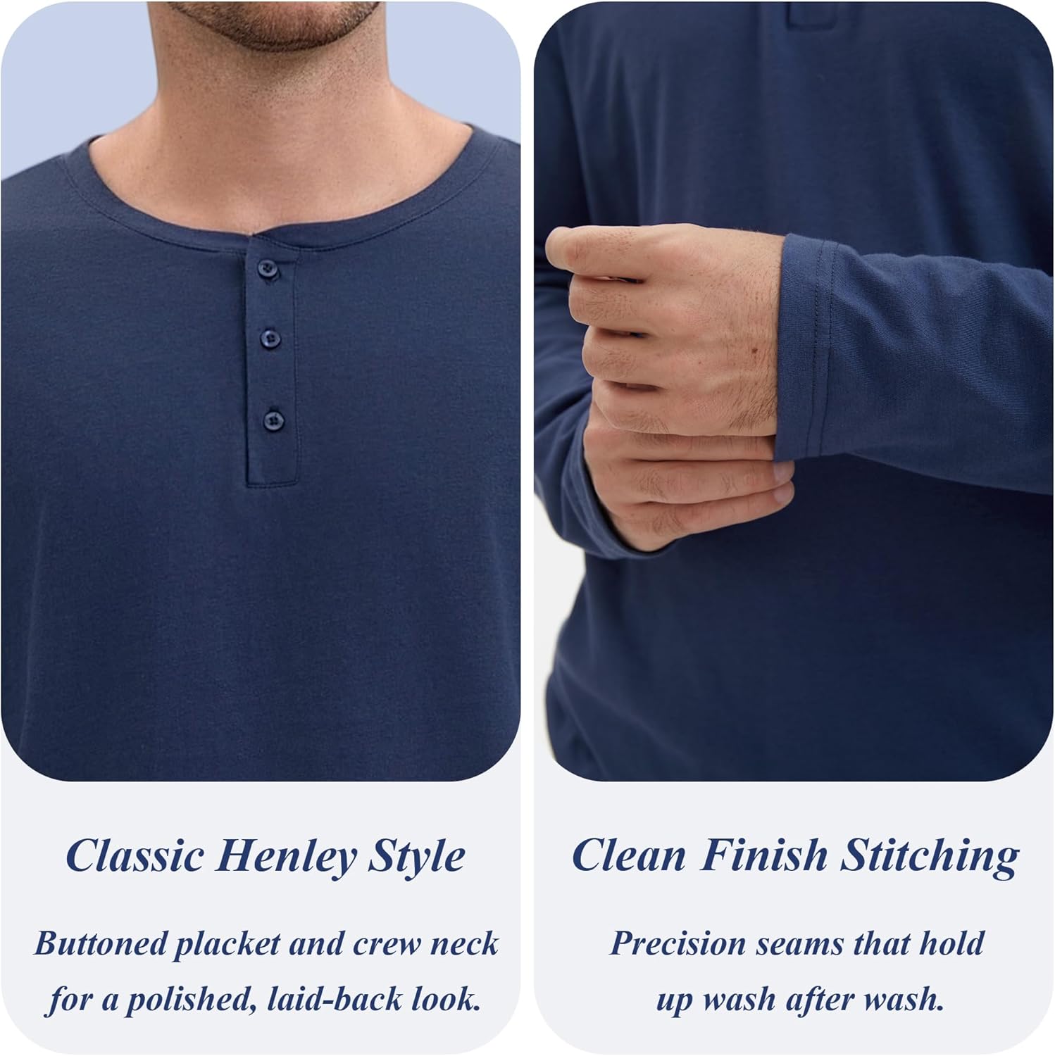 Mens Pajamas Set Comfy Pj Sets Long Sleeve Pajamas Cotton 2-Piece Loungewear Nightwear with Pockets - Image 4