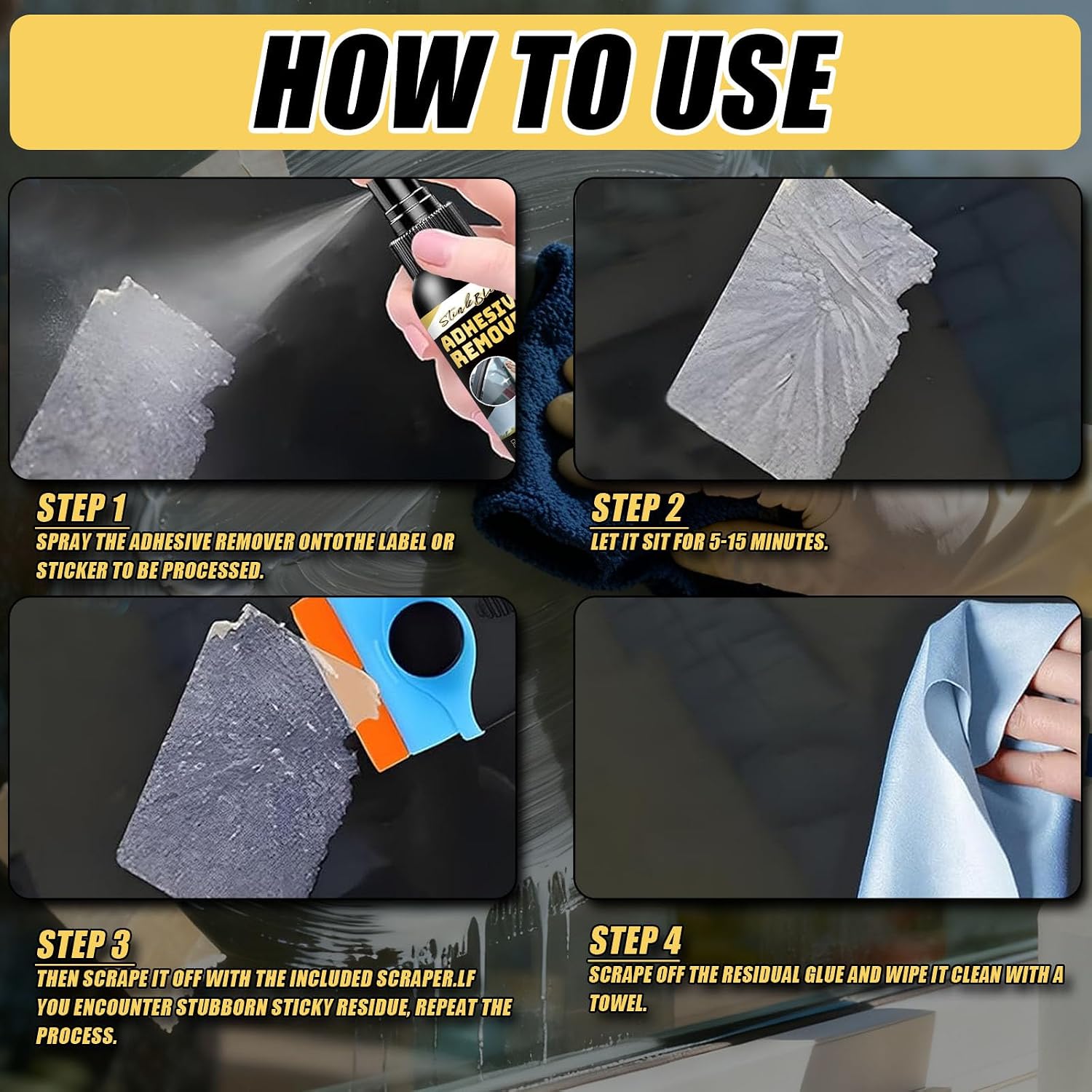 Adhesive Remover Spray, Adhesive Remover, 100ml Glue Remover with Scraper Tool and Cloth, Car Sticker Remover Quick Removal Solution, Adhesive Remover for Cars