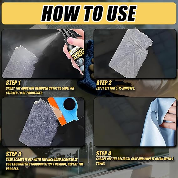 Adhesive Remover Spray, 100ml Glue Remover with Scraper Tool and Cloth