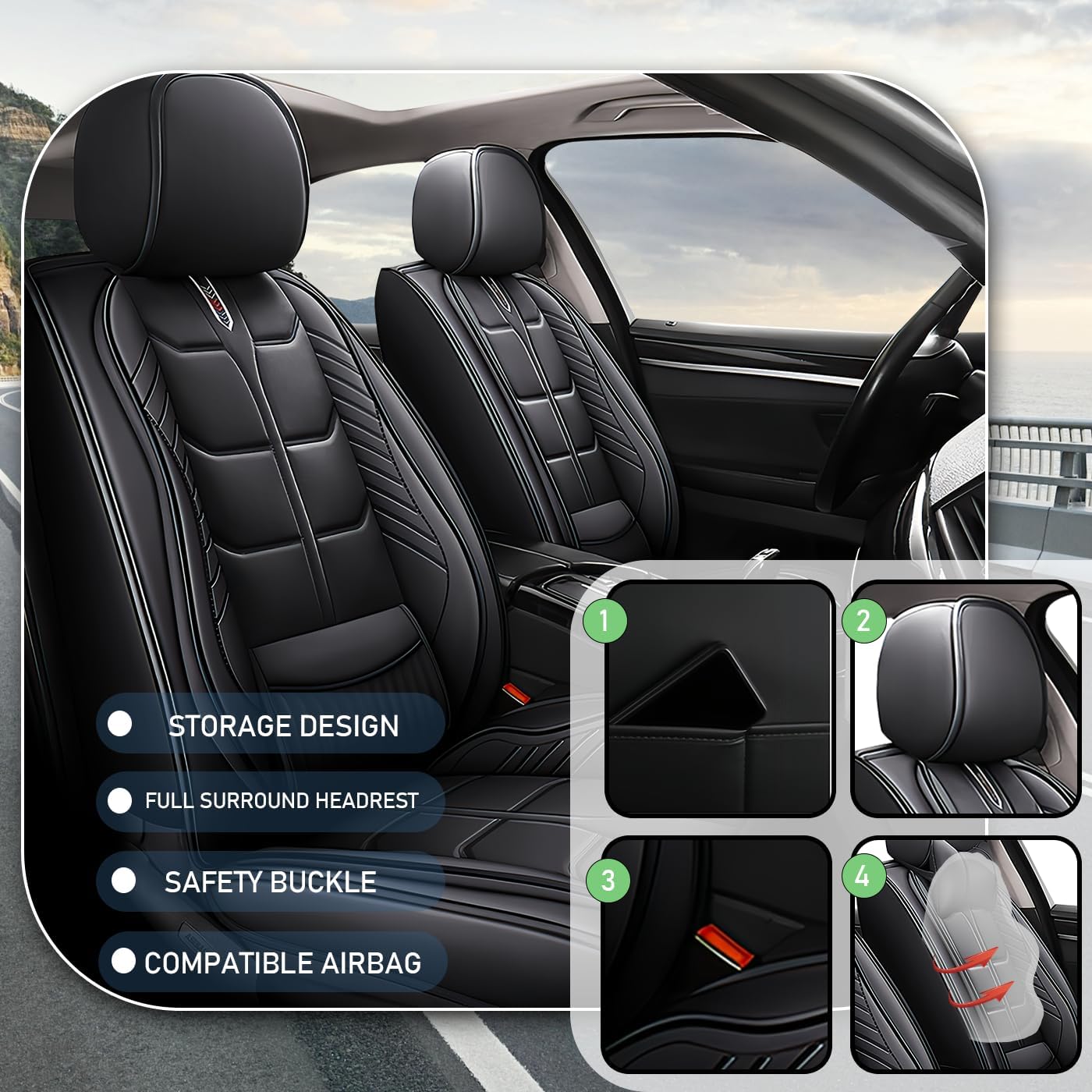 Leather Car Seat Covers Fit for Honda CR-Z 2011-2016, 5 Seater Car Seat Cover, Premium Waterproof, Scratch Resistant Car Interior Accessories (Full Set Black)