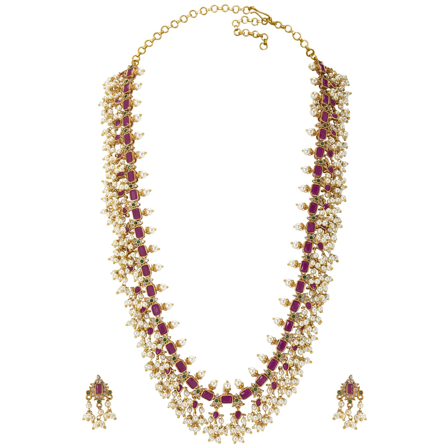 Peora Gold Plated Designer Red Long Necklace Pearl Dangle Earring Jewellery Set for Women Girls (B09K5F1698) Amazon Price History, Amazon Price Tracker