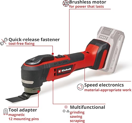 Einhell Professional Cordless Multi Tool with Accessories 18V Power X-Change, Brushless Power Tool for Wood, Plastic and Metal, Without Battery TP-MG 18 Li Oscillating Multi-Tool - 3