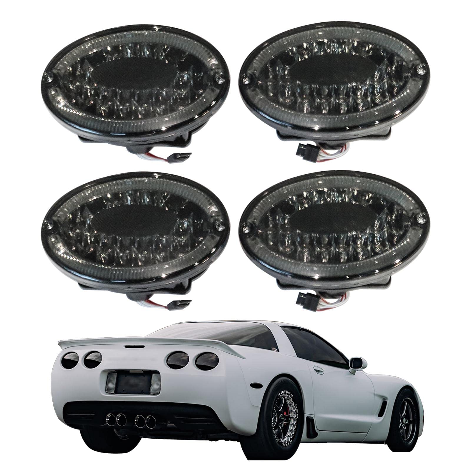 Photo 1 of LOSTAR Set of 4 LED Tail Turn Signal Light Assembly Compatible with 1997-2004 Chevrolet C5 Corvette - Rear LED Tail Lights Brake Lamp (Black)1072025879