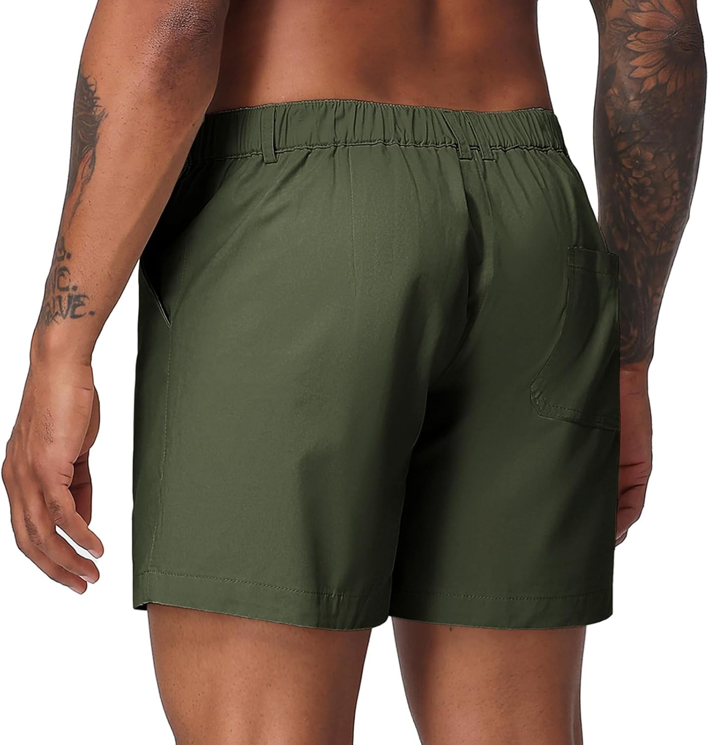 Oymyakon Men's 6 Inch Shorts Casual Cotton Flat Front Chino Shorts Summer Elastic Waist Pull On Short with Pockets - Image 3