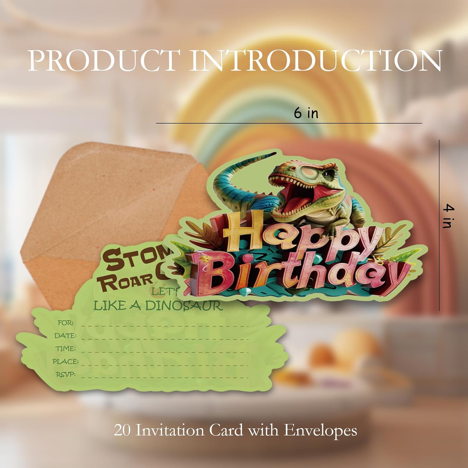 Dinosaur Birthday Invitations for Boys Party Invites with Envelopes 20pcs | 4X6in Dinosaur Theme Double-Sided Birthday Party Invitations for Boys Girls Party Supplies for Kids Easy to Write