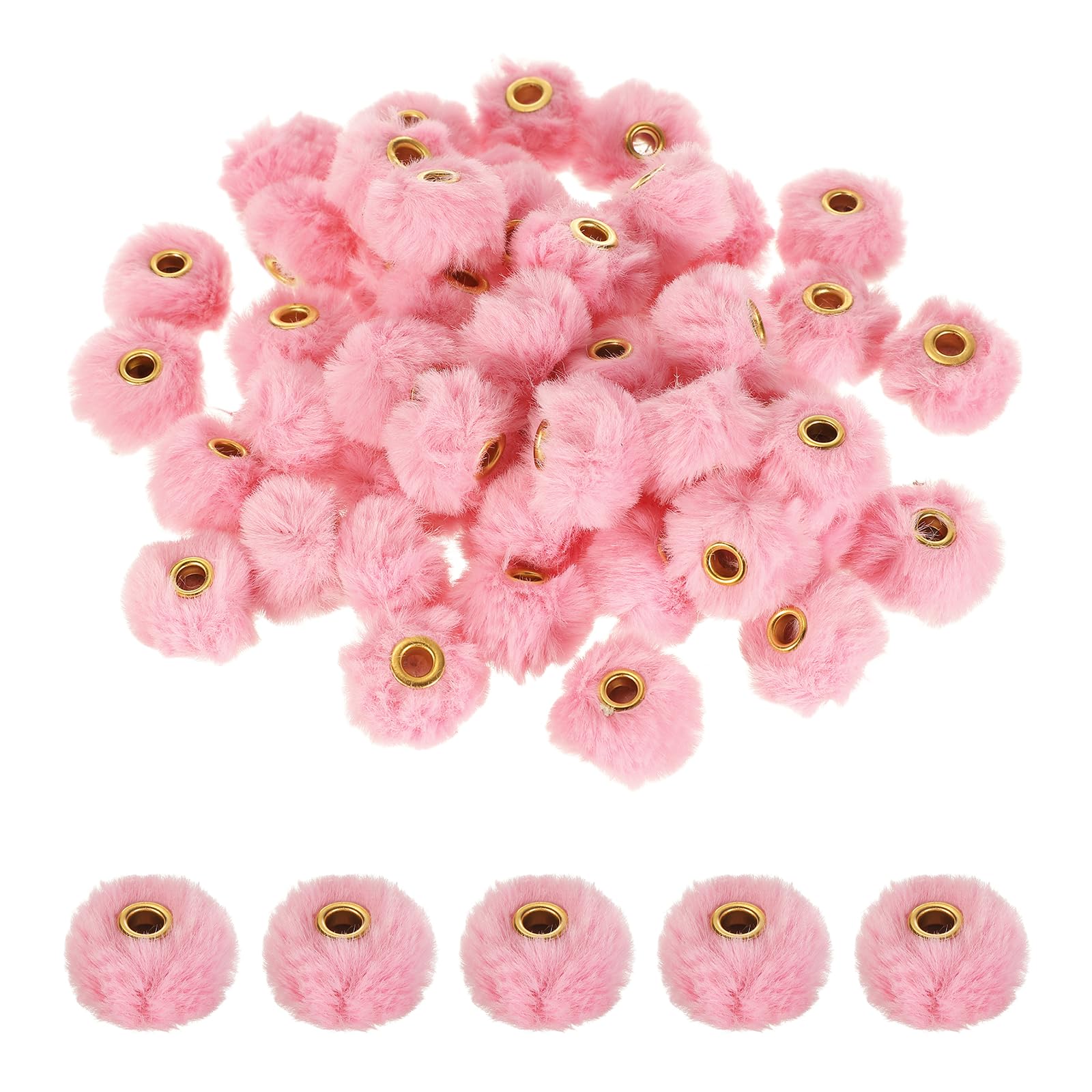 sourcing map 50Pcs Pom Pom Beads, 22 x 12.5mm Faux Fur Fluffy Fuzzy Spacers Bead with 4mm Hole, Soft Pompoms Ball for Pens Keychains Hair Accessories DIY Bracelet Jewelry Making, Peach Red