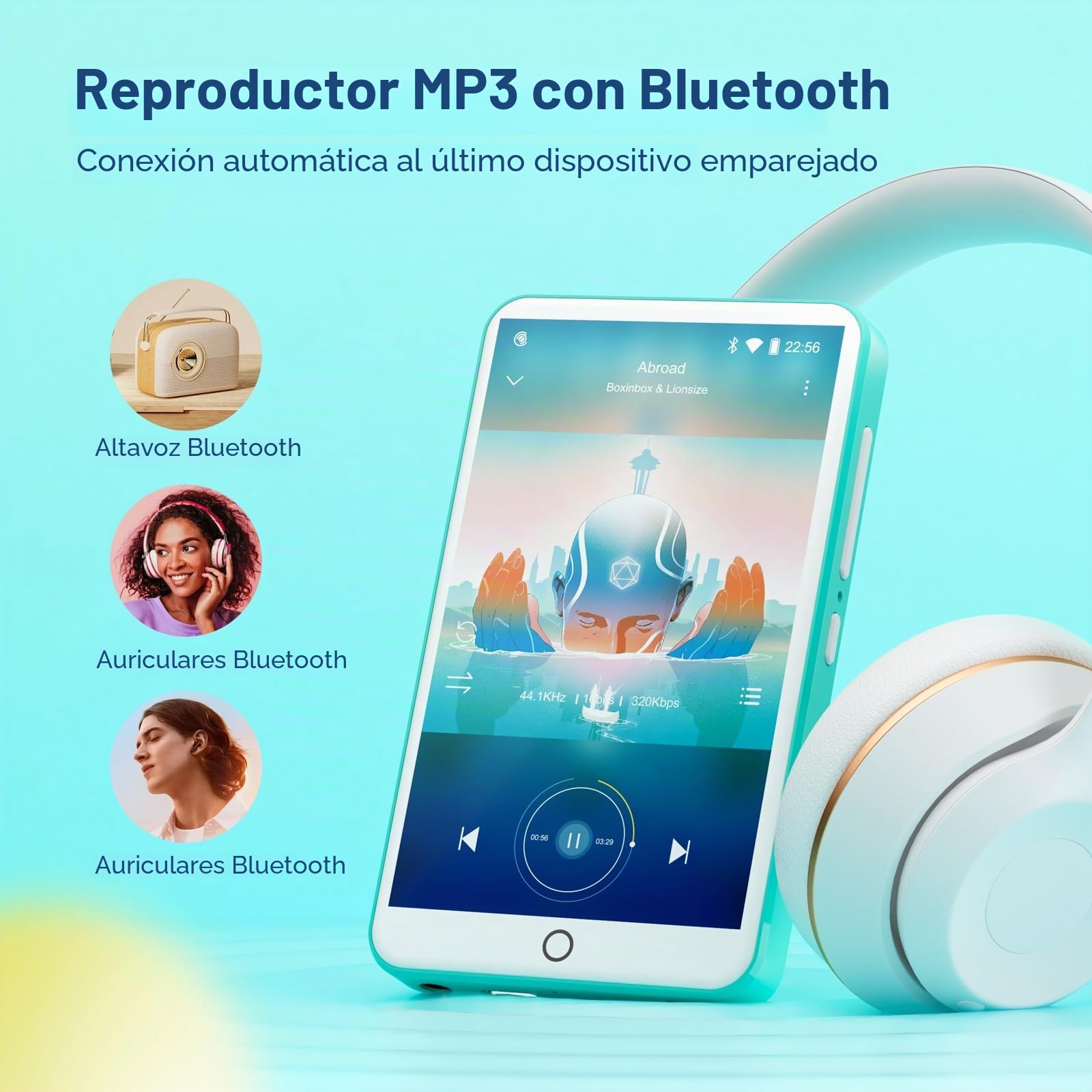 Reproductor de MP3 con Bluetooth y WiFi, Oilsky 80GB 4'' Android 9.0 Mp3, 1080P Pantalla táctil MP4, Reproductor de Música Portátil con Spotify, Audible, Deezer (Cian)