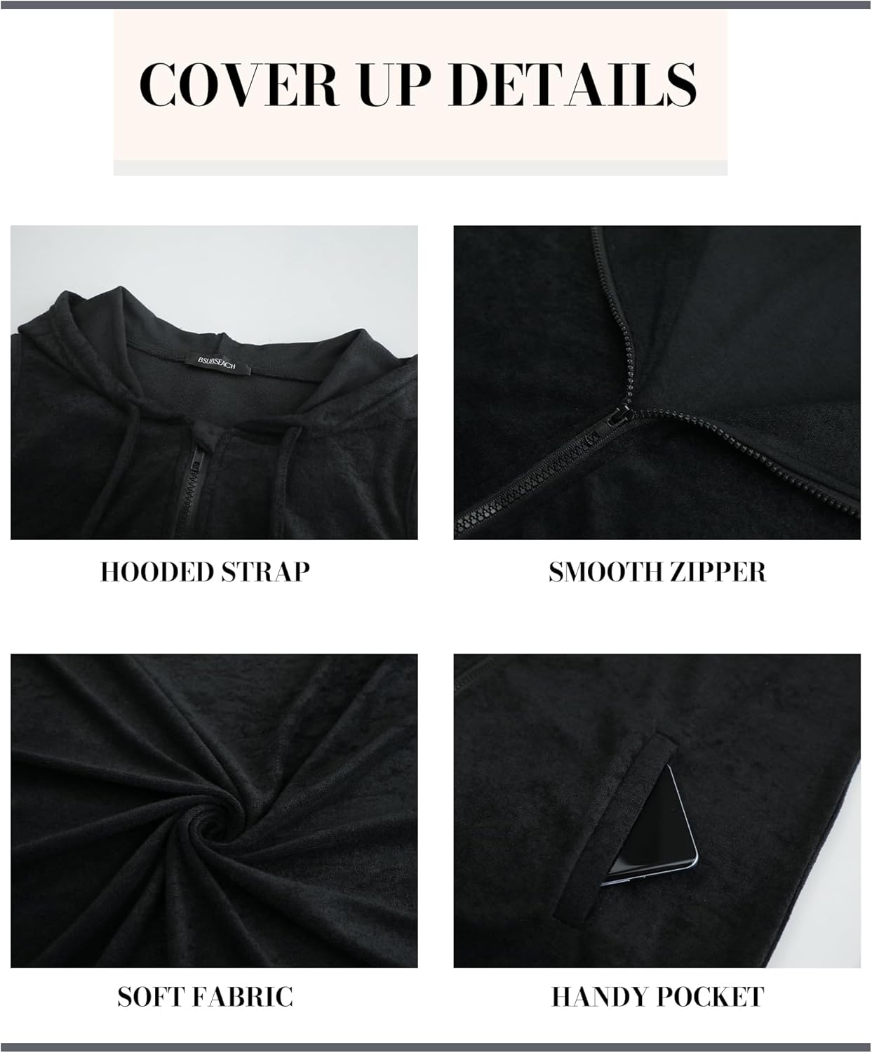 Bsubseach Terry Cloth Cover Up - Women Hooded Swimsuit Coverup Zipper Beach Coverups Sleeveless Swim Robes with Pockets - Image 5