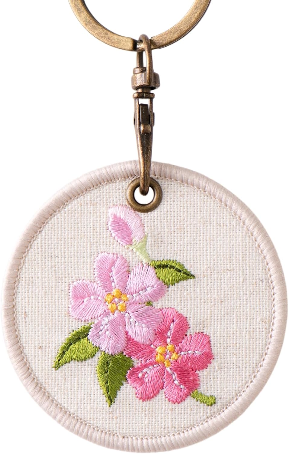 MC Fashion Round Linen Floral Embroidered Keychain Bag Charm image 2