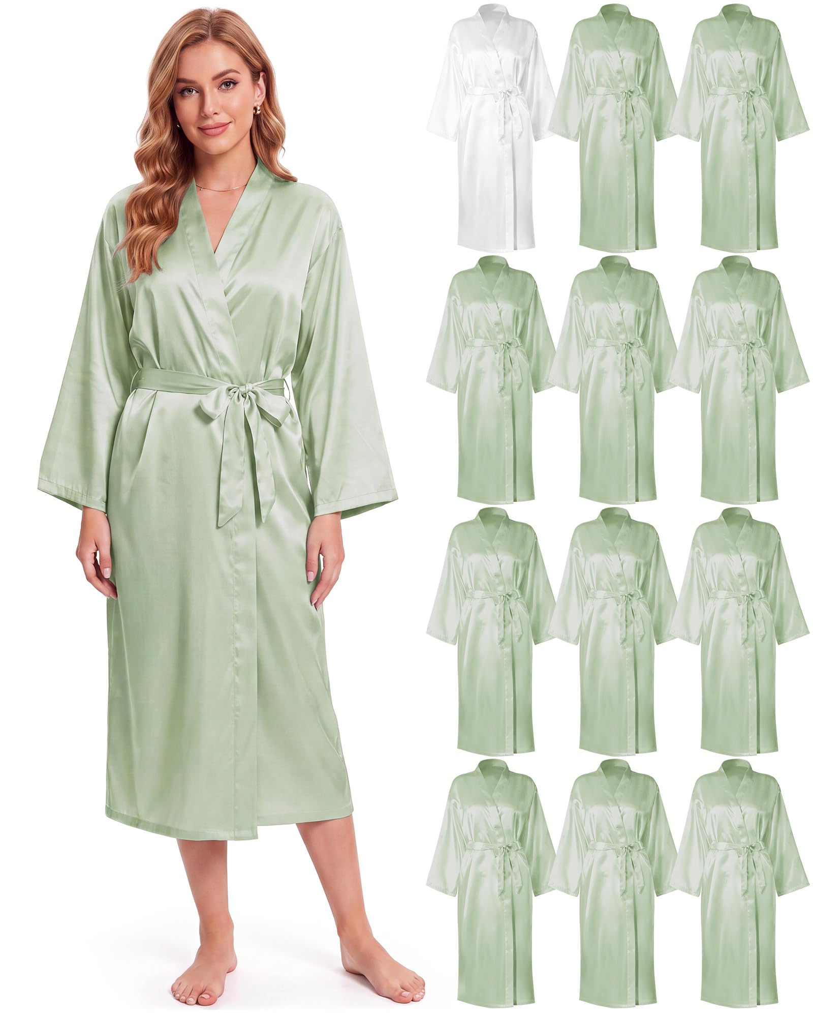 Xtinmee 6/12pcs Long Satin Kimono Robe, Sleepwear