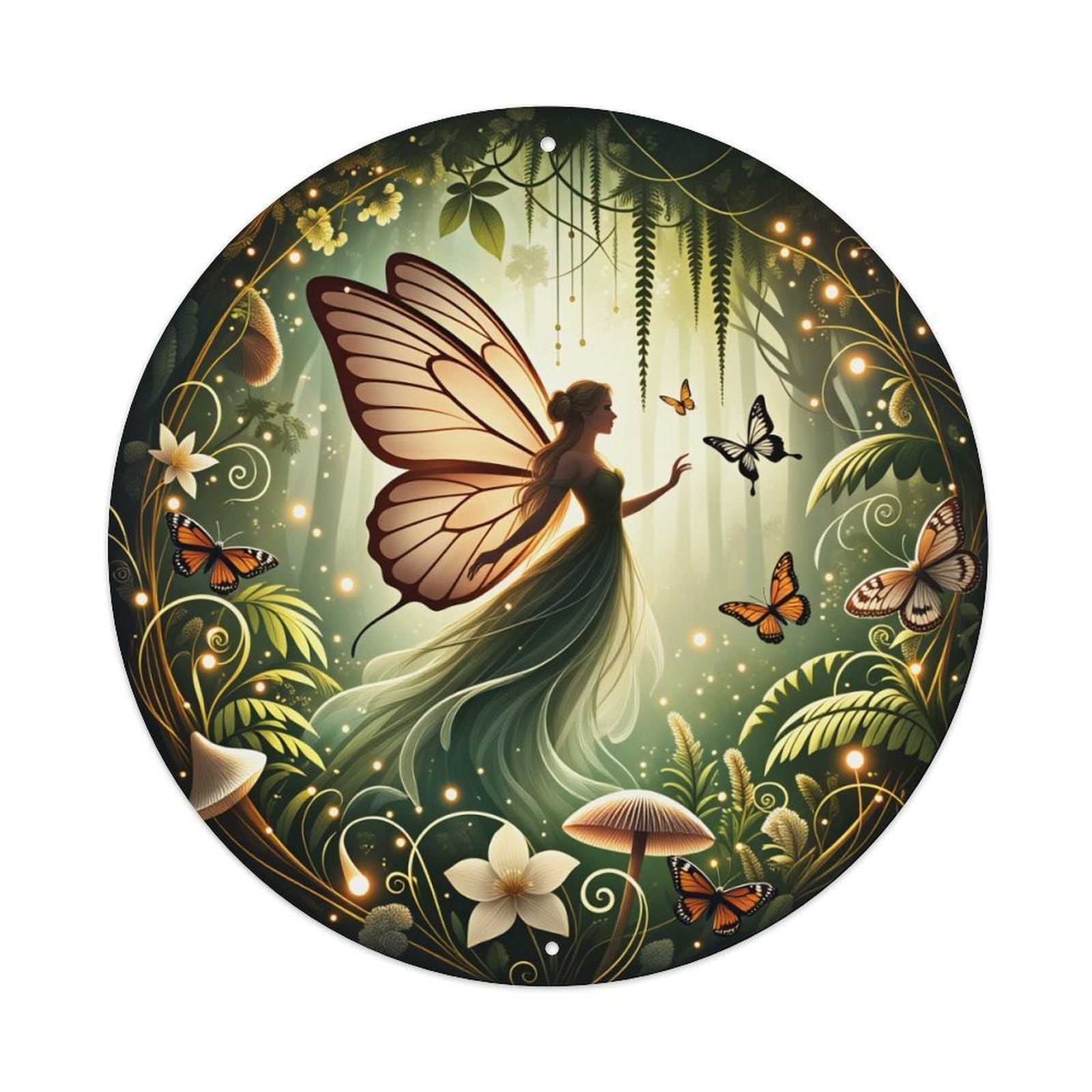 Fairy Forest Butterflies Mushrooms Flowers Metal Tin Sign Vintage Garden Bedroom Cafe Bar Man Cave Home Wall Decor Metal Poster 8x8 inches