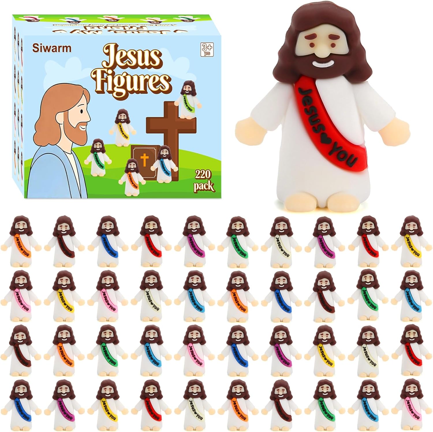 Siwarm 220 Pcs Little Jesus Figures, Jesus Loves You Figures, Mini Jesus Figurines in Bulk, Baby Jesus Figure Mini, Gifts for Sunday School Religious Party Favors (10 Colors)