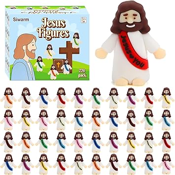 Siwarm 220 Pcs Little Jesus Figures, Jesus Loves You Figures, Mini Jesus Figurines in Bulk, Baby Jesus Figure Mini, Gifts for Sunday School Religious Party Favors 10 Colors