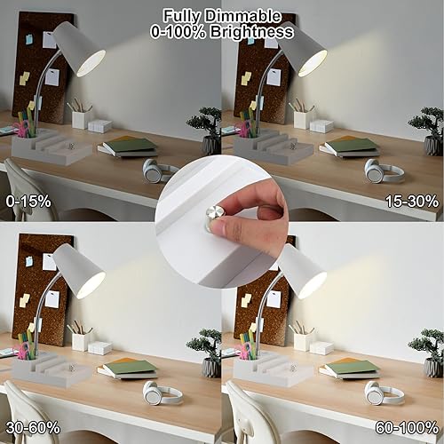 Miniatura 3 de Lámpara de escritorio de estudio con carga USB y luz nocturna tipo C, lámpara de mesa LED de cuello de cisne con atenuación continua, lámpara de