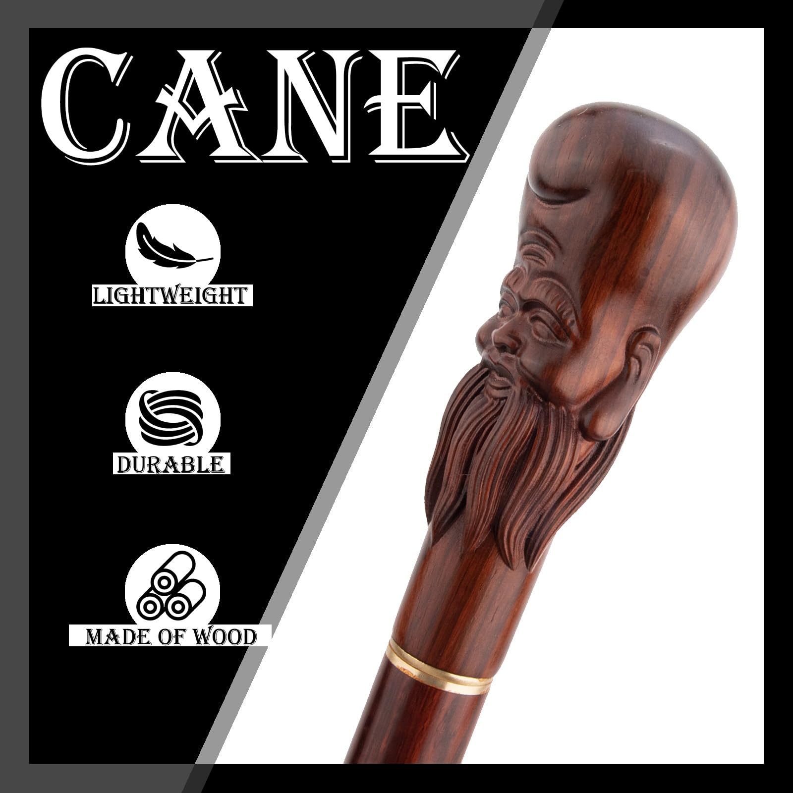 Bastón de Madera Dios Rojo de la Longevidad, Bastón para Personas Mayores de Madera Maciza de Primera Calidad, Cetro Elegante, Moderno y Creativo para Caballeros, Bastón Hecho a Mano