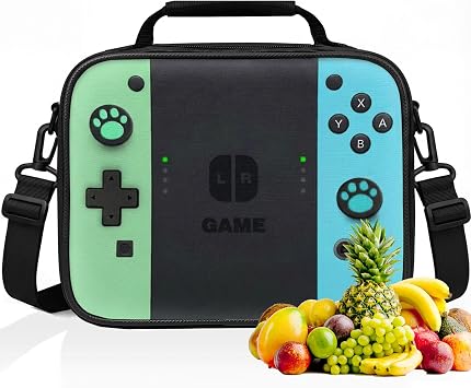 Insulated Lunch Box for Boys Girls, Game Lunch Bag for School Work Office Travel Picnic Hiking Beach, Reusable Portable Lunchbox with Adjustable Strap