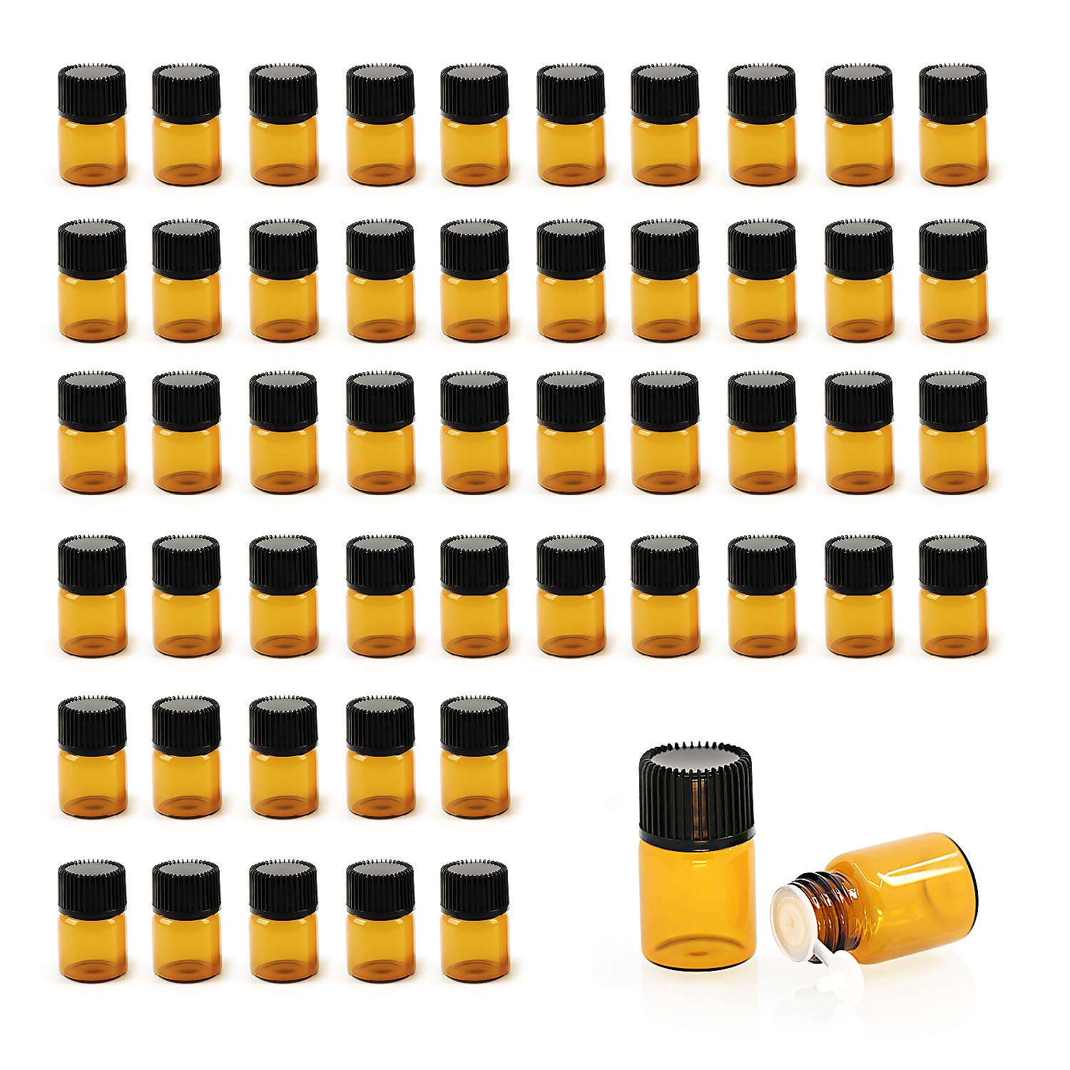 Danmu Art 50pcs 1 ml (1/4 Dram) Amber Glass Essential Oil Bottle with Orifice Reducers