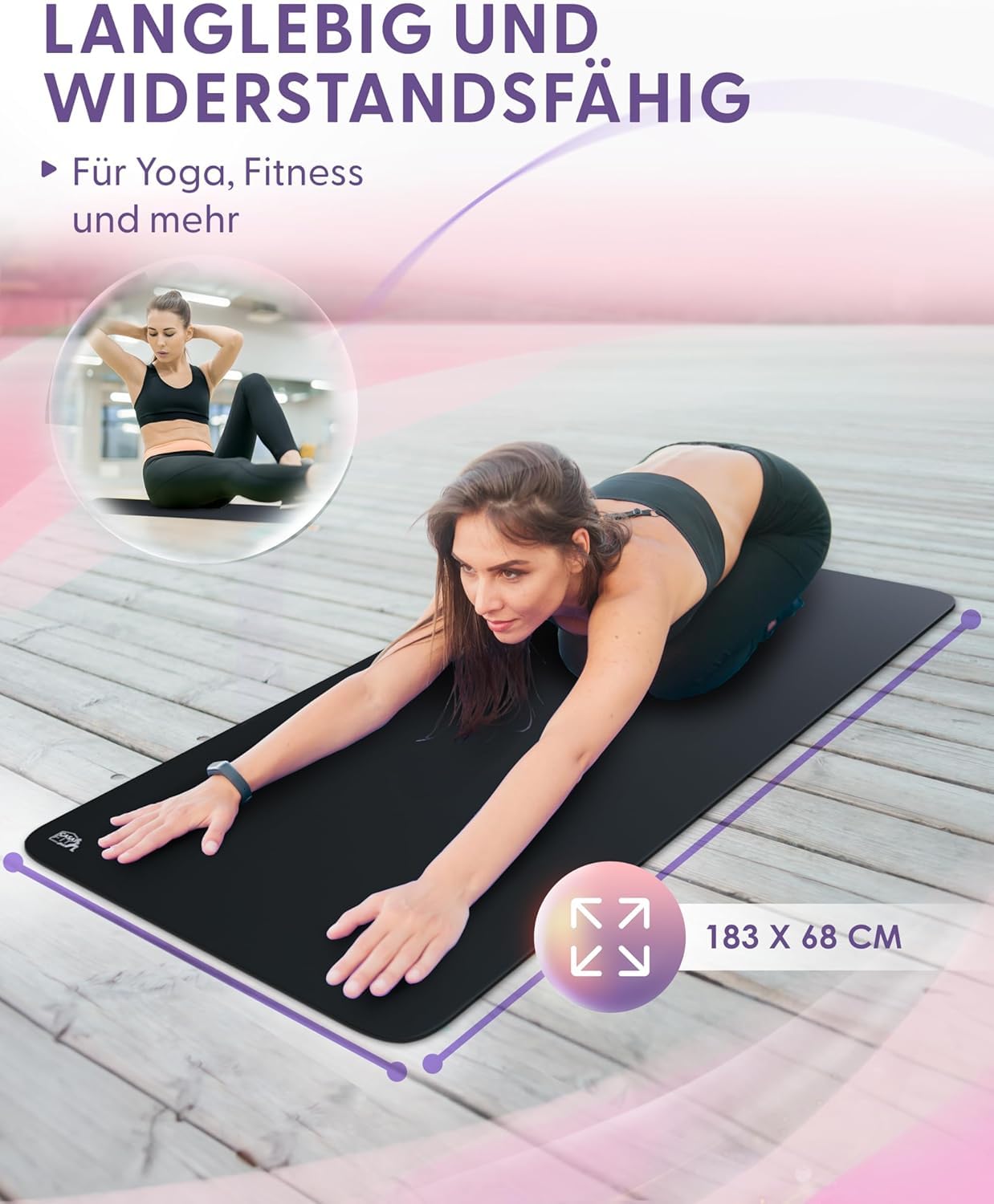 Esterilla de yoga de caucho natural | Esterilla de yoga antideslizante y acolchada | Esterilla de fitness para yoga, pilates, esterilla de gimnasia, esterilla deportiva con correa de