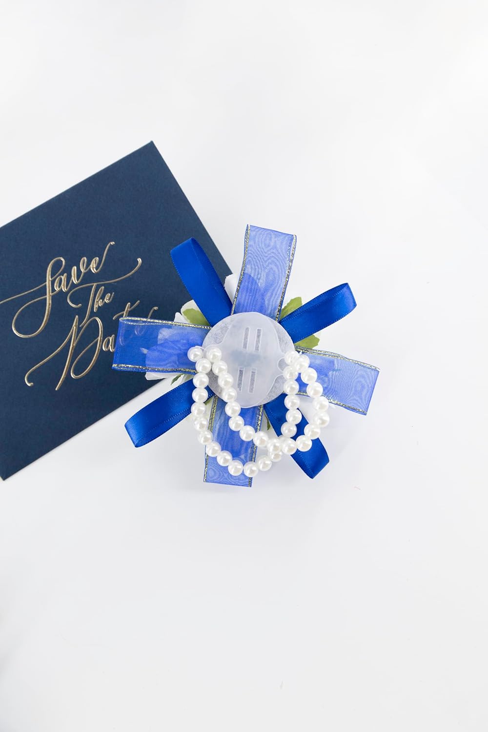 Royal Blue Rose Corsage and Boutonniere Set, Prom Flower Wrist Corsage Wristlet Band Bracelet, Boutonniere for Men White Wedding Flowers Accessories Prom Suit Decorations - Image 4