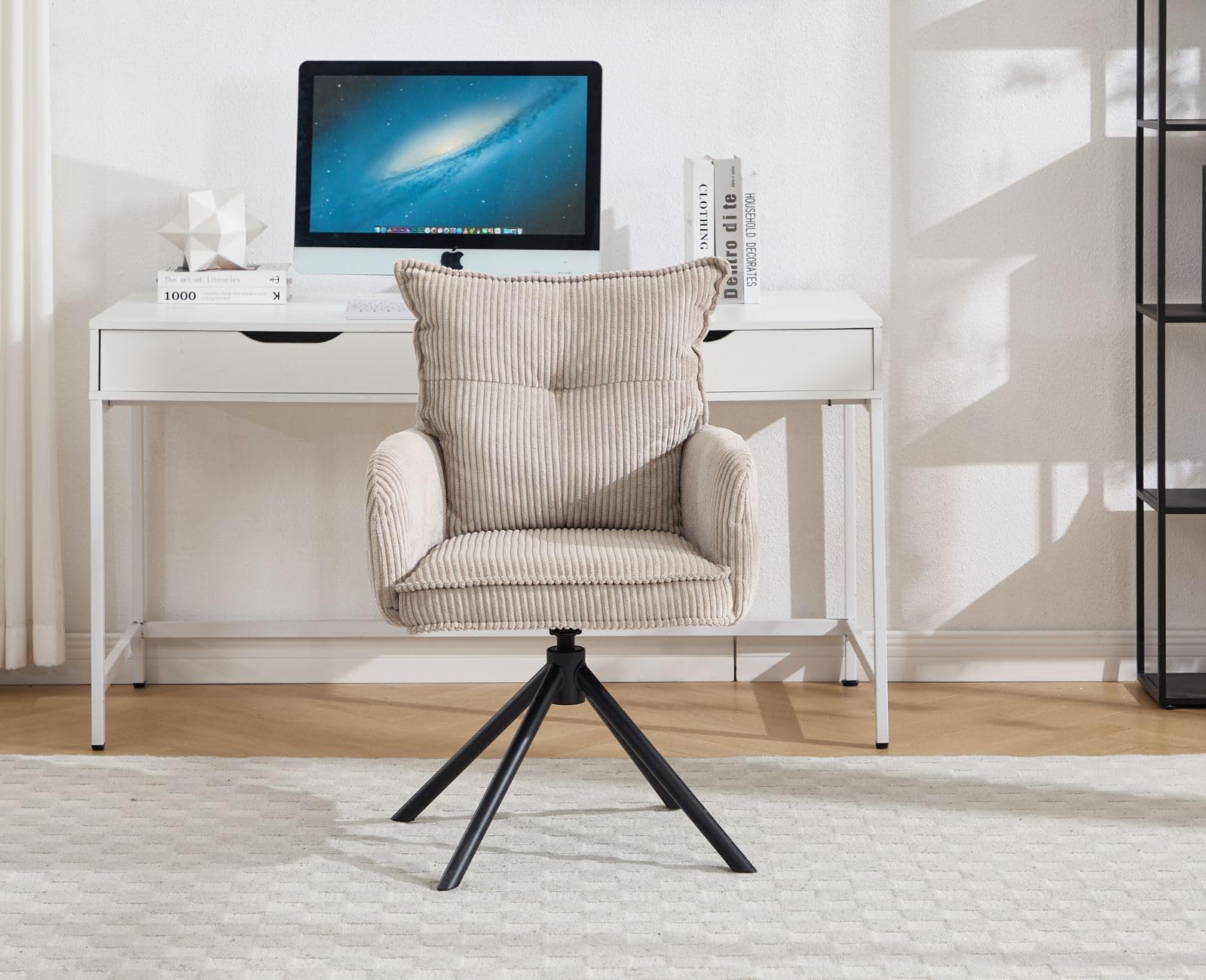 chairus Ergonomiczne krzesło biurowe do biura, sztruksowe, obrotowe 360°, wyściełane krzesło komputerowe z metalowymi nogami, szare