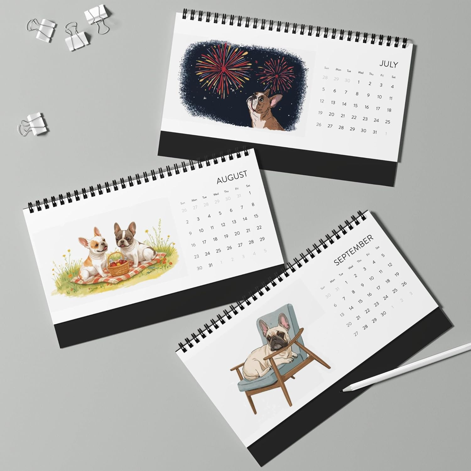 2026 French Bulldog Desk Calendar – 12 Month Desktop Calendar with Frenchie Illustrations | Dog Lover Gift | Desk Accessory
