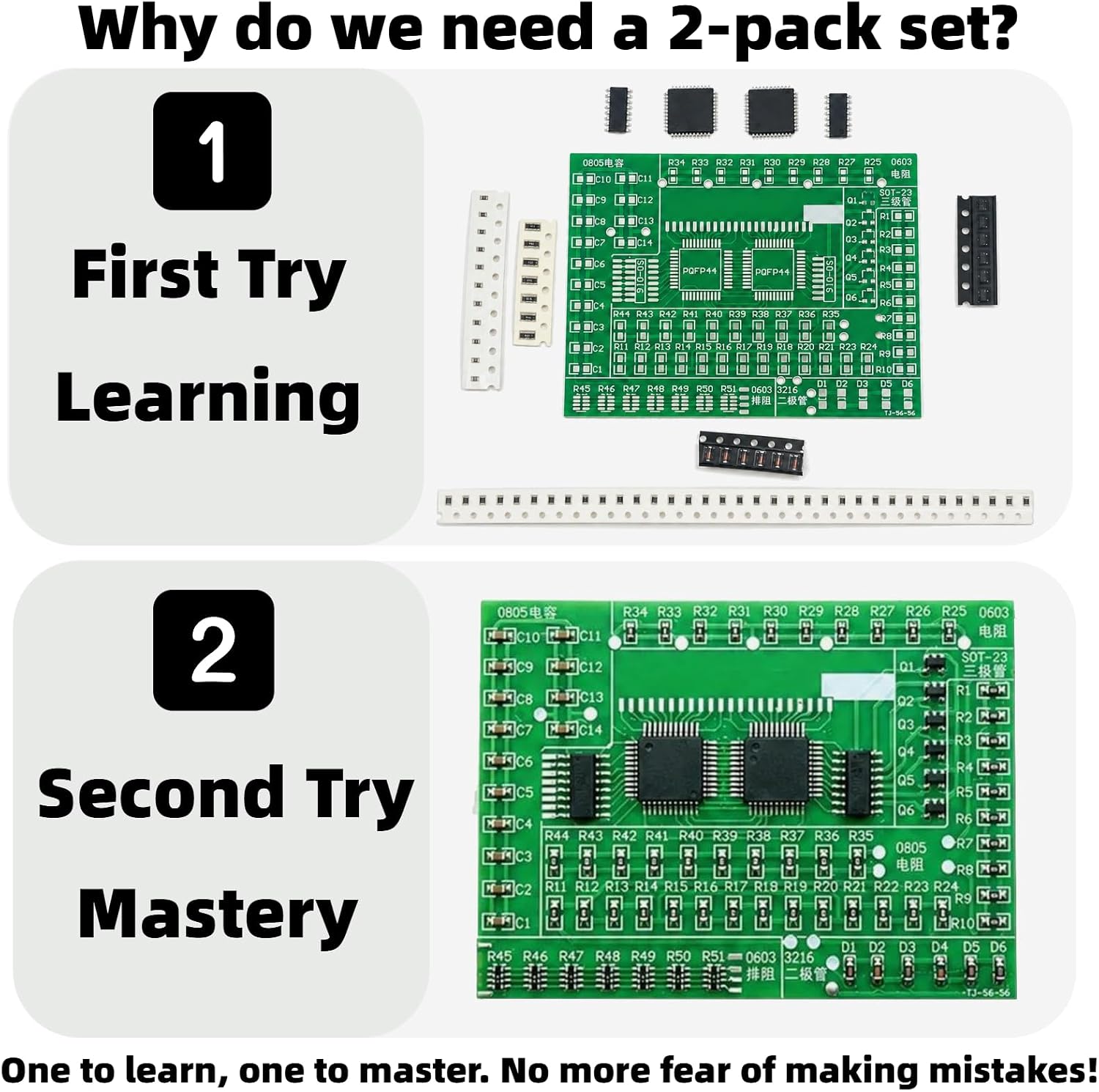 [2 Pack] SMD Soldering Practice Kit, SMT Components Solder Training Kits for Electronics, PCB Board Soldering Practice for Beginners and Adults, DIY Electronic Project