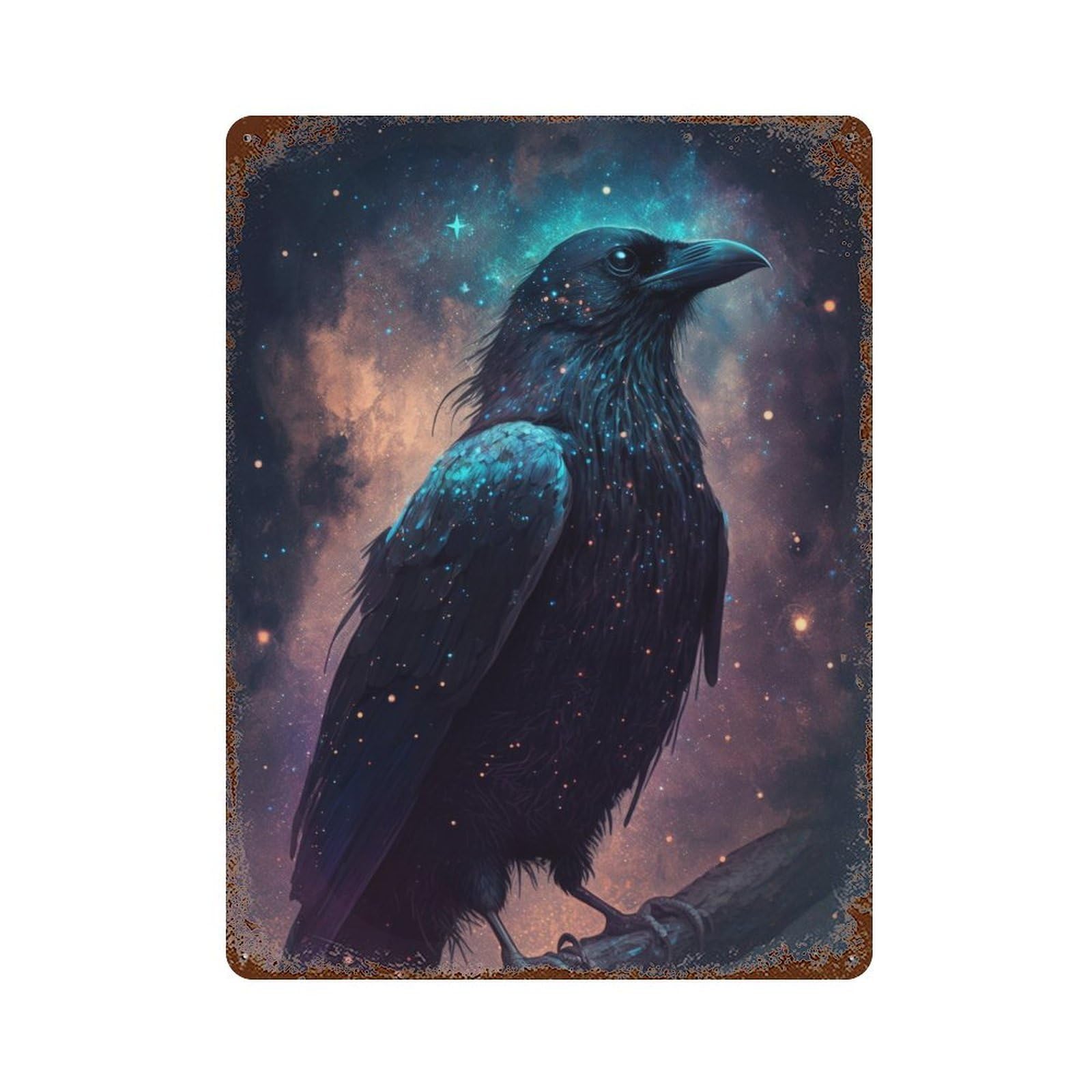 Cosmic Raven Artwork-1 Distressed Metal Wall Sign 15.7"x11.8", Shabby Chic Decor for Garage, Pub Or Kitchen