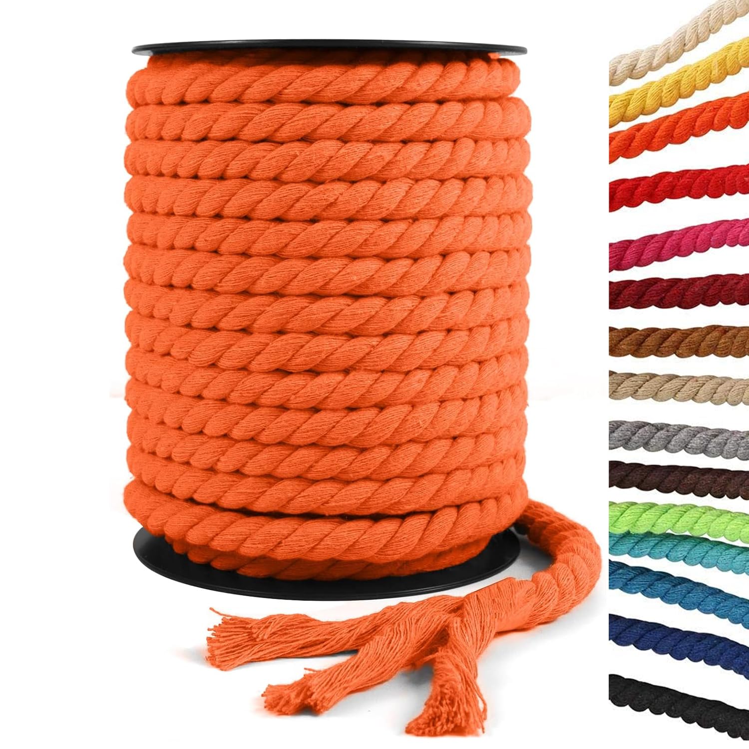 Dia3/8'',8mm,2/5'',10mm,and 65ft and 131ft Natural Cotton Cord, 3Ply Twisted Macrame tasselCotton Rope for Crafts, Wall Hangings, Knotting DIY Decoration (Orange, 2/5