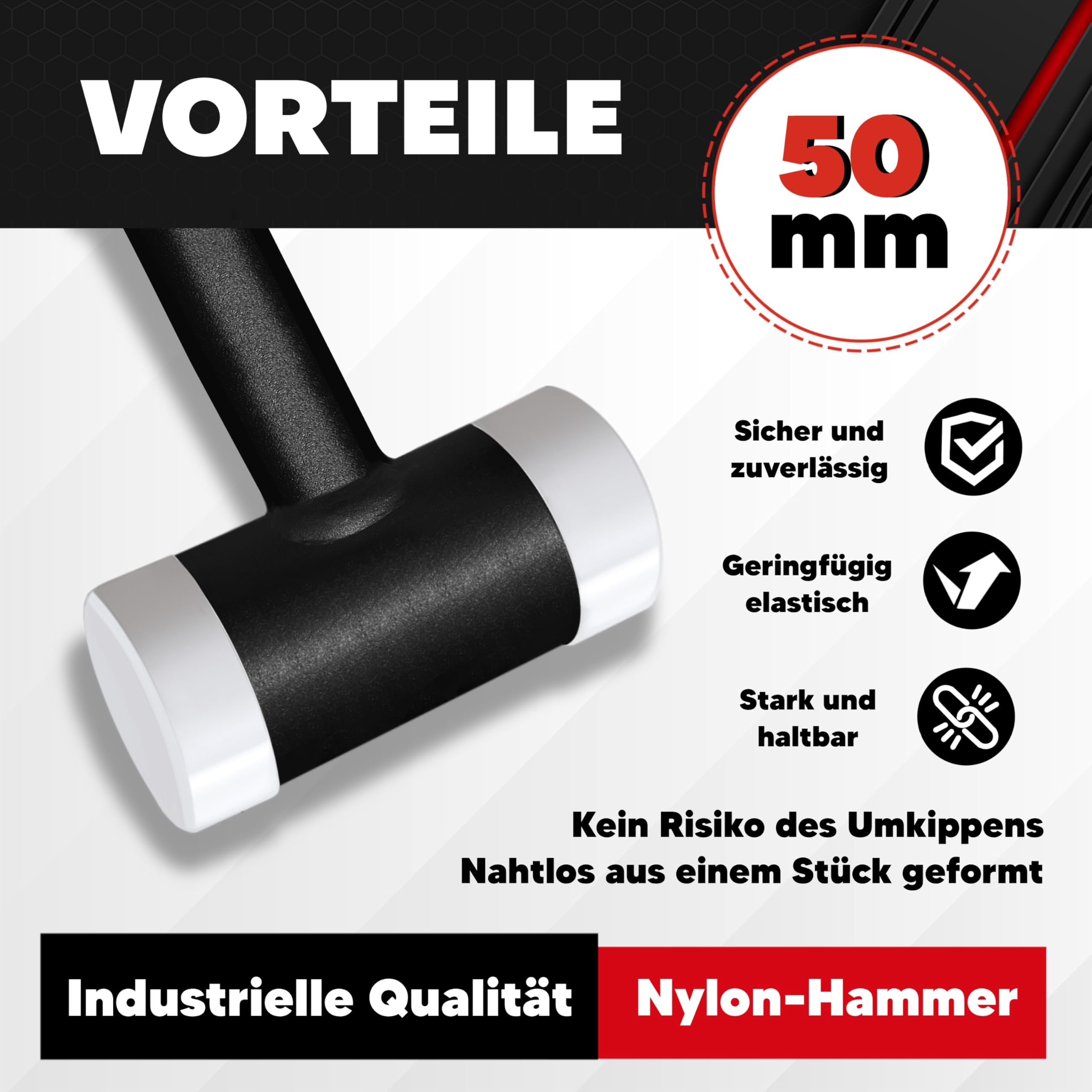 C&T Martello protettivo senza contraccolpo, martello di protezione, diametro 50 mm, manico in acciaio tubolare, teste intercambiabili in poliammide per scopi di manutenzione e montaggio