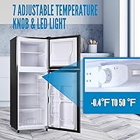 Vista 4 de WANAI Large Capacity Fridge with Freezer, 5.0 CU.FT Refrigerator with 2 Door & 7 Gear Mechanical Control & Side Bottle Rack, LED Light, Ideal for