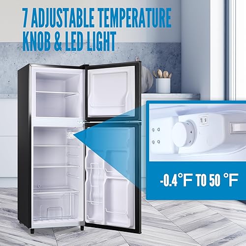 Miniatura 4 de WANAI Refrigerador de gran capacidad con congelador, refrigerador de 5.0 pies cúbicos con control mecánico de 2 puertas y 7 engranajes y estante
