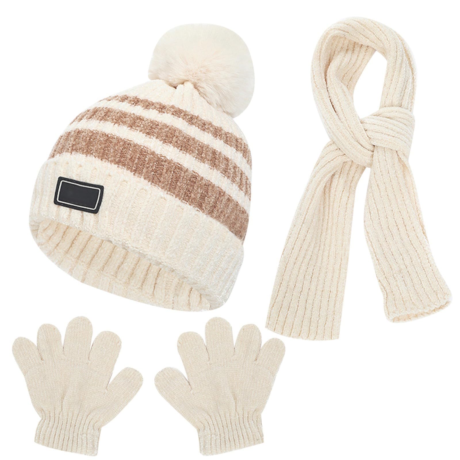 Conjunto de tres piezas de gorro bufanda para niños con forro de felpa 3
