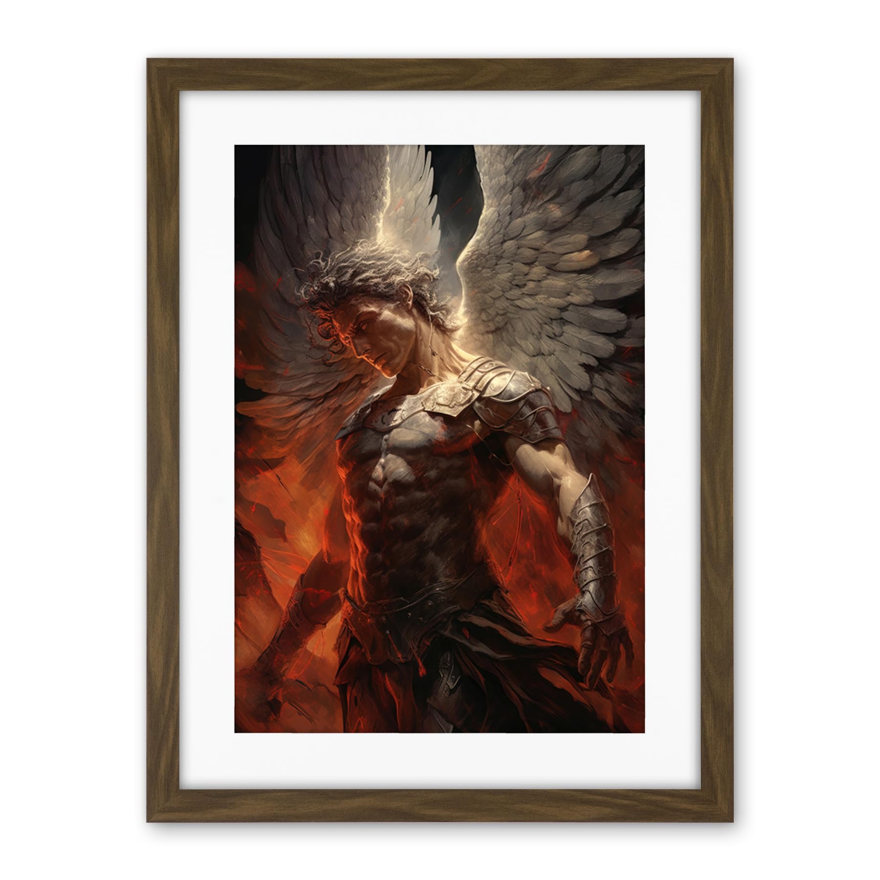 Artery8 Archangel Michael Powerful Warrior Conceptual Artwork Champion of Justice Armour Angel Wings Artwork Framed Wall Art Print 18X24 Inch
