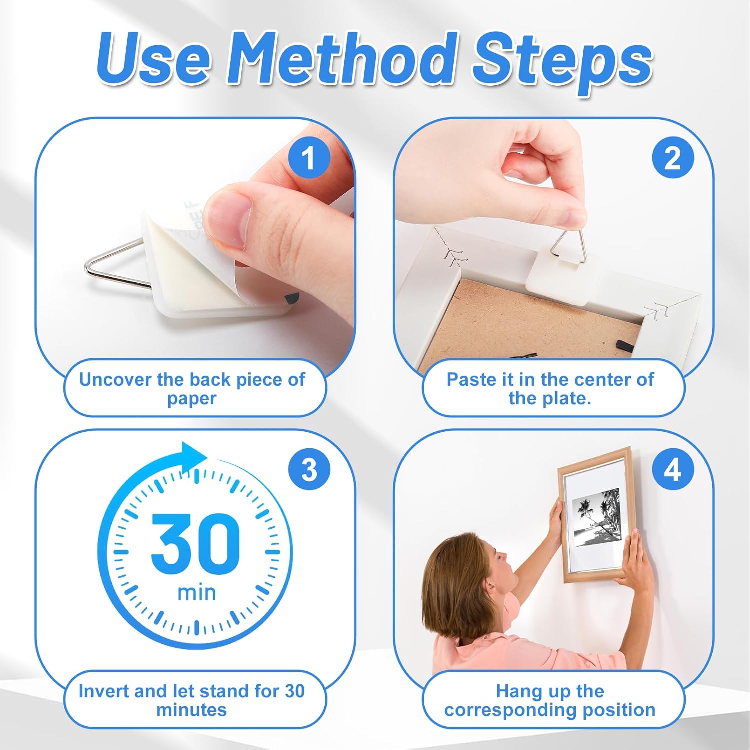 Adhesive Picture Hanger,45 Pcs Picture Hanging Hooks Without Nails,Plastic Sticky Hangers for Picture,Foamboard Picture Hangers for Plate Photo Frame Home Wall Art Decoration(3 Sizes)