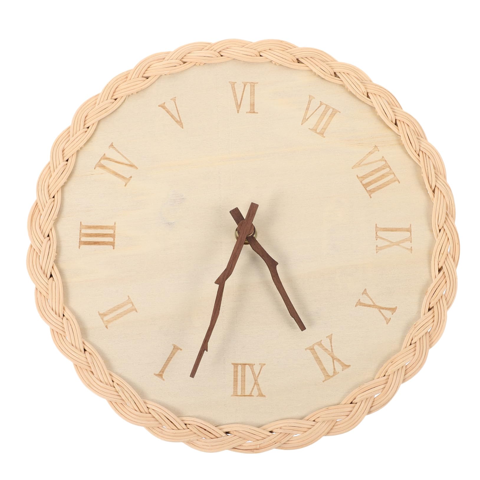 Horloge murale en bois de basswood tressé rustique et ronde pour salon