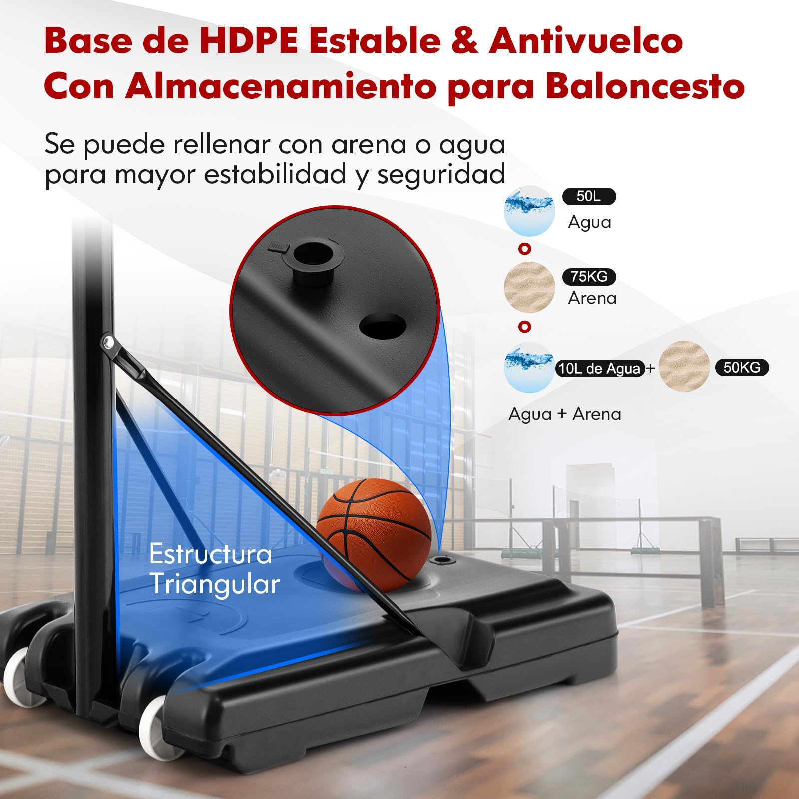 COSTWAY Canasta de Baloncesto Exterior, Altura Ajustable de 12 Niveles, 1,3 a 3,05m, Móvil con Ruedas, Base Rellenable, Canasta Baloncesto Adultos y Niños