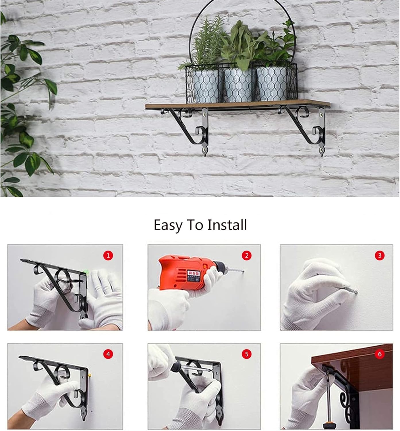 Shelves,Shelf Brackets,Decorative Shelving Brackets and Supports for Shelf, 2 Pack, L Shape Metal Shelf Bracket, (Color : Black, Size : H 126mm x L 200mm(5x8Inch))