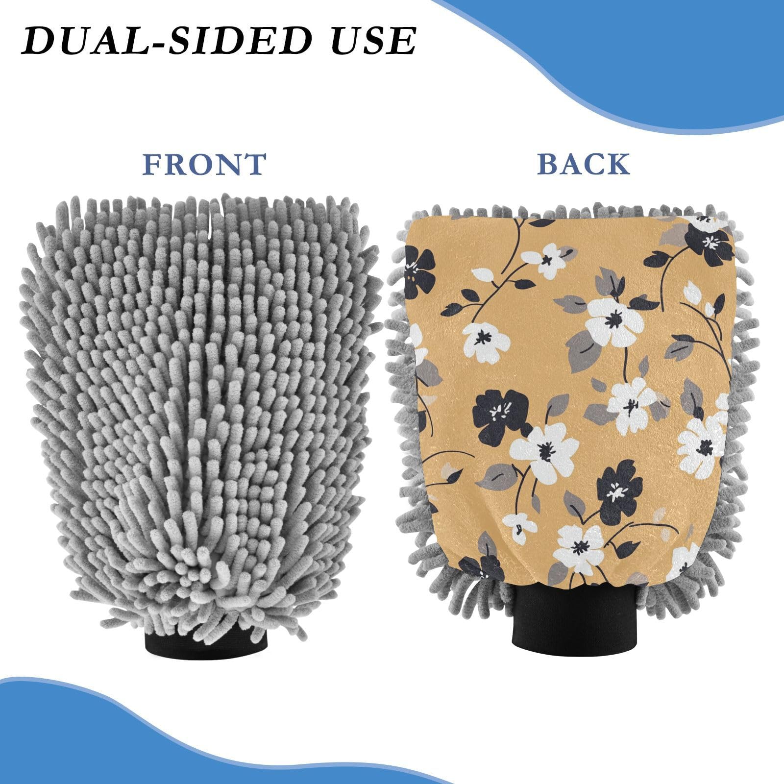 Minimalist Flower and White Brown Car Wash Mitts Microfiber Scratch Free Wash Mitten for Cars Car Sponges